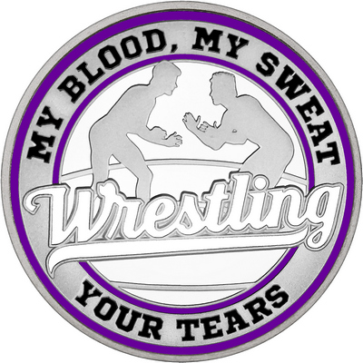White "Wrestling" with Purple Outer Circular Borders